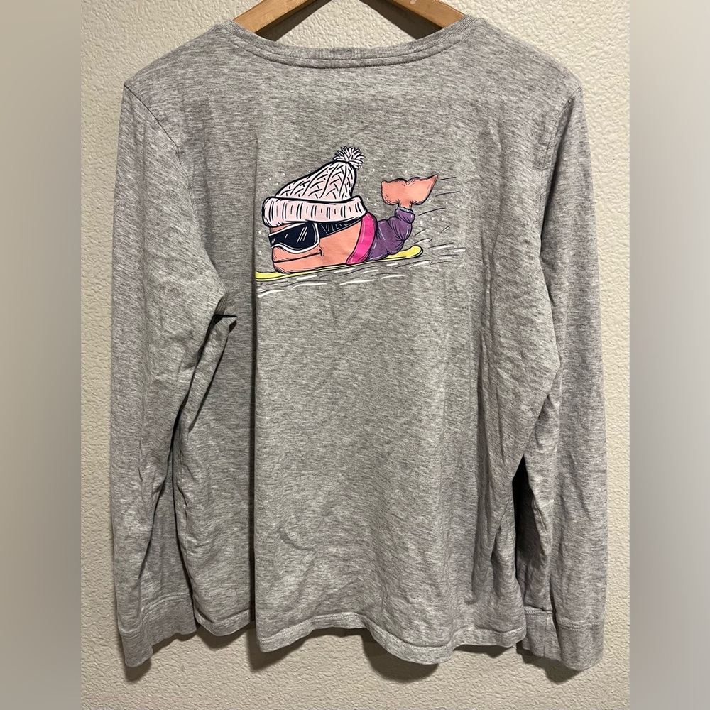 Vineyard Vines Winter Graphic Long Sleeve Grey 100% Cotton Large